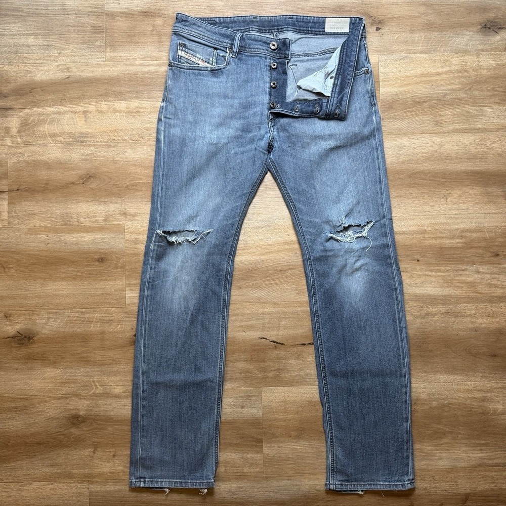 Diesel Waykee Jeans Men 32x30 Blue Straight Leg Stretch Medium Wash Thrash 0814W